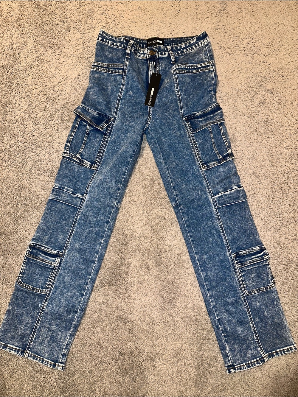 Fashion Nova Blue Straight-Leg Cargo Jeans